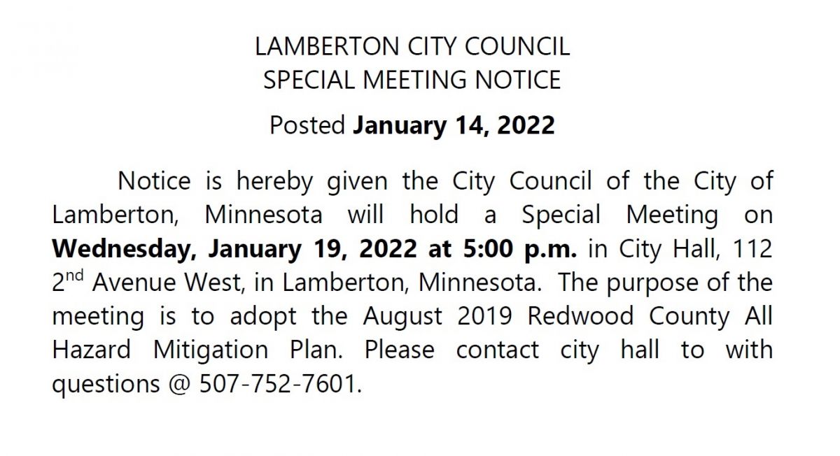 Jan 19, 2022 - Special Meeting Notice